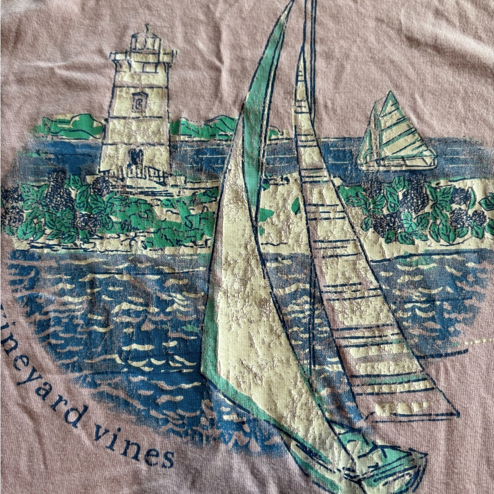 Vineyard Vines Womens Lavender Sailboat Lighthouse Pocket T-Shirt Medium Cotton - Picture 2 of 7